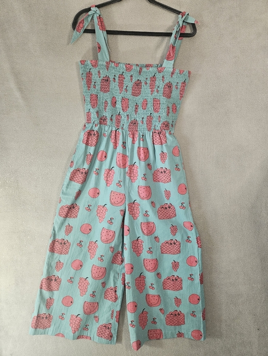Mata Traders Pants - Mata Traders Medium Tie Strap Jumpsuit Fruity Pink Green Tank Wide Leg Crop Boho